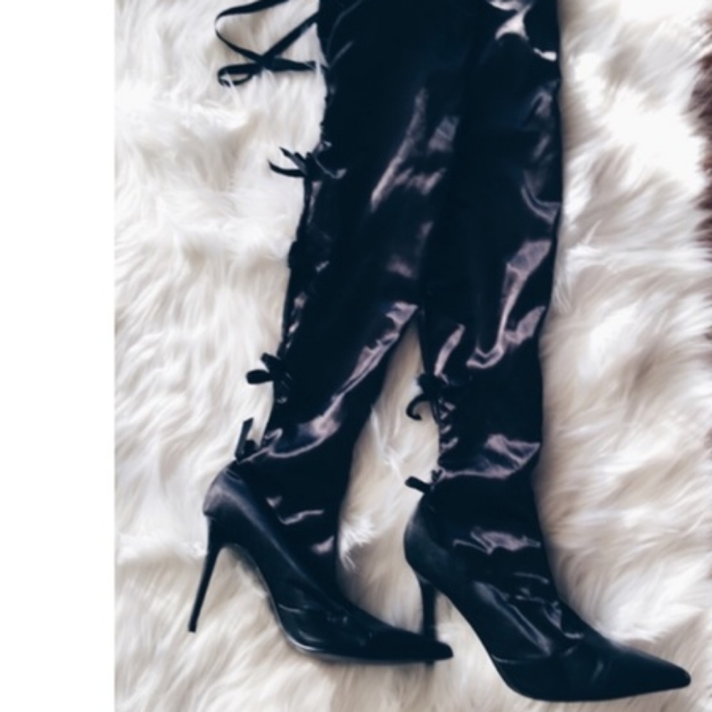 Colin Stuart Rare Lace Up Thigh High Satin Boots - Picture 2 of 12